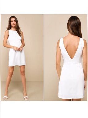 Lulu's White V-Back Sleeveless Shift Dress